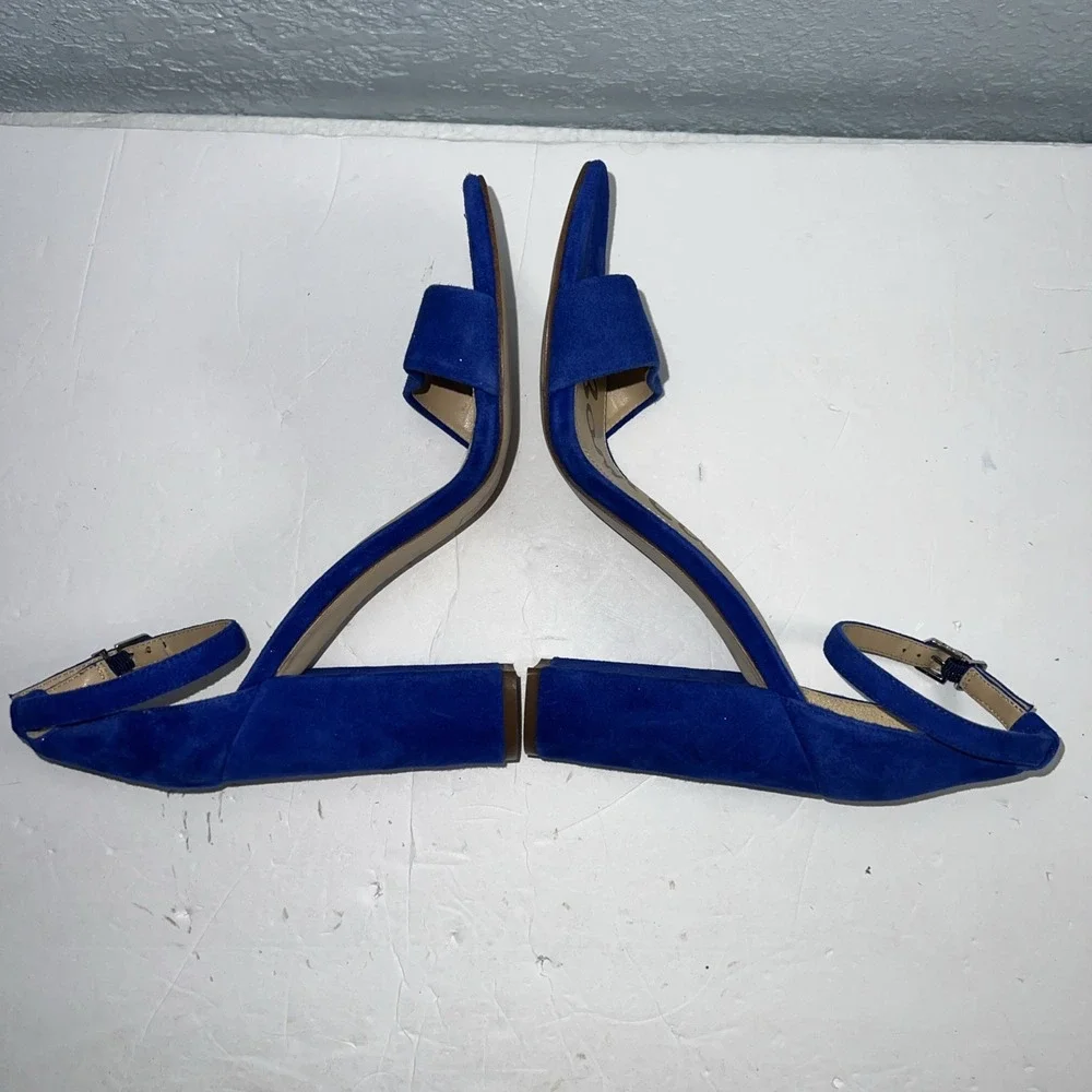 Sam Edelman Womens Yaro Sandal 7.5 RoyalBlue Suede Chunky Heel Ankle Strap Party